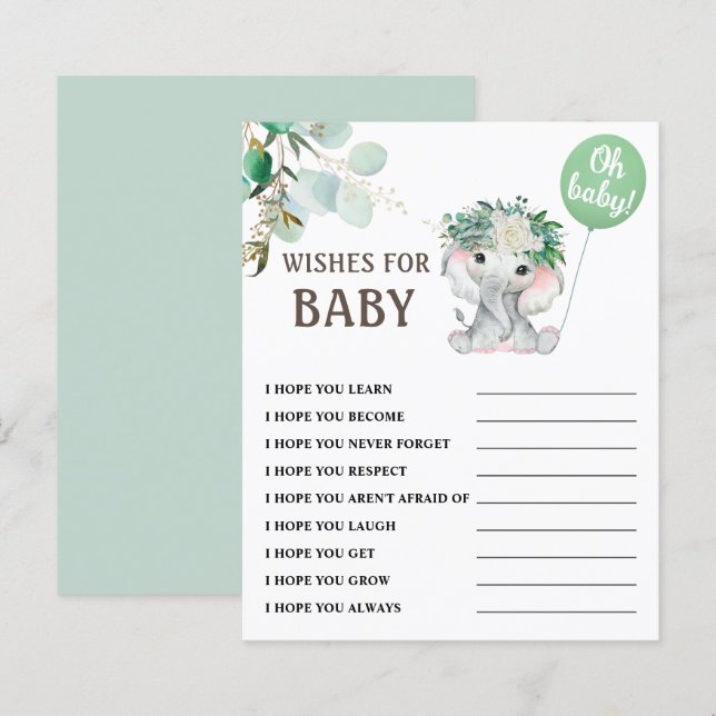 Elephant Gender Neutral Baby Shower Game (Front/Back)