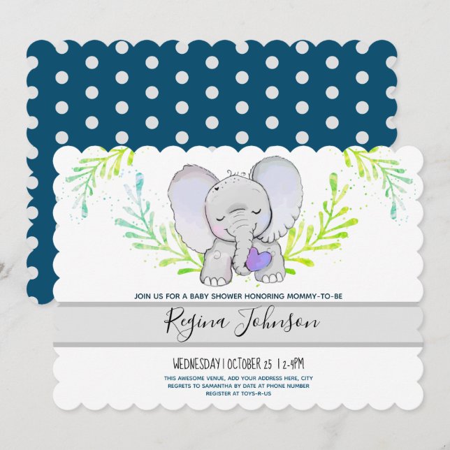 Elephant Gender Neutral Baby Shower Invitation (Front/Back)