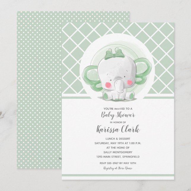 Elephant Gender Neutral Baby Shower Invitations (Front/Back)