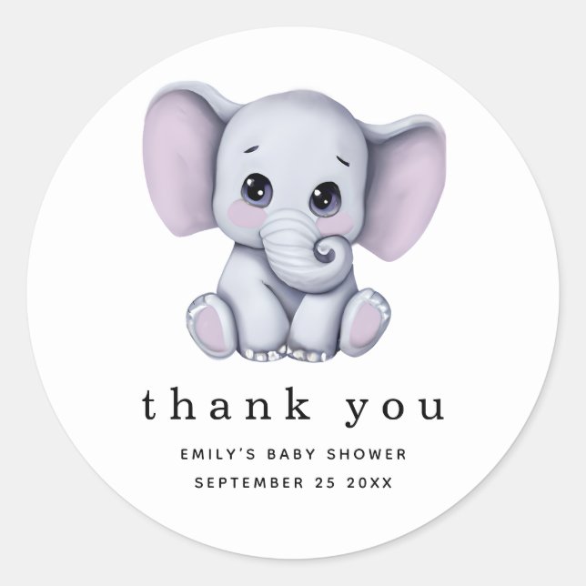 Elephant Gender Neutral Baby Shower Thank You Classic Round Sticker (Front)