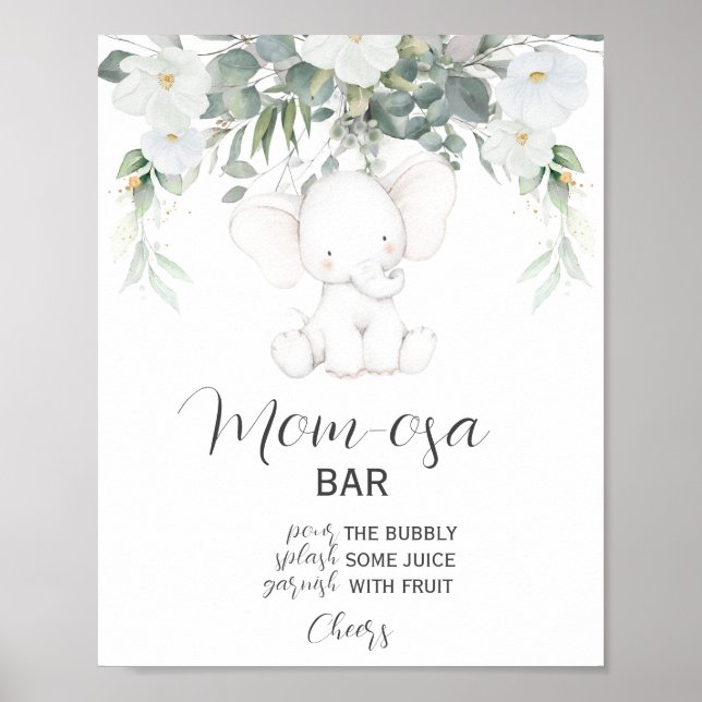 Elephant Gender Neutral Momosa Bar Sign (Front)