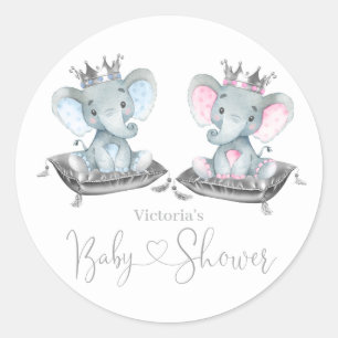 Elephant Gender Reveal Baby Shower  Classic Round Sticker
