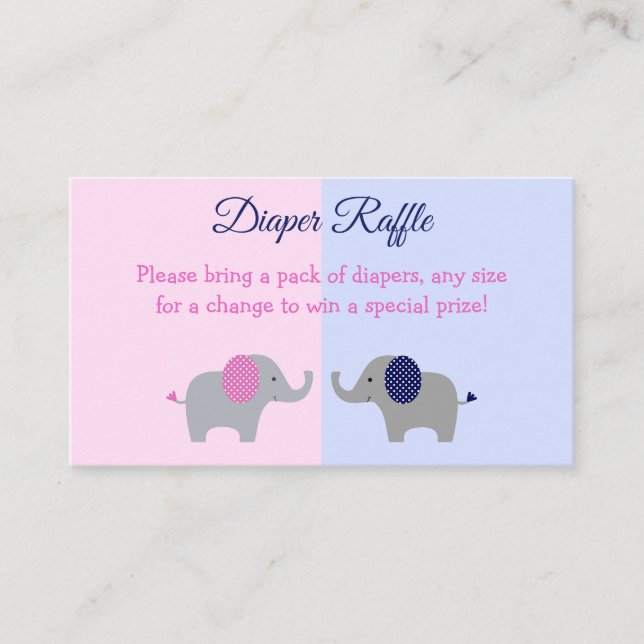 Elephant Gender Reveal Baby Shower Diaper Raffle E Enclosure Card (Front)
