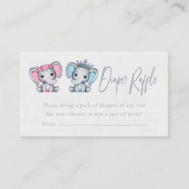 Elephant Gender Reveal Pink & Blue Diaper Raffle Enclosure Card (Front)