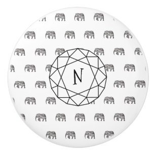 Elephant Geometric Monogram Black and White Ceramic Knob