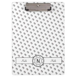 Elephant Geometric Monogram Black and White Clipboard