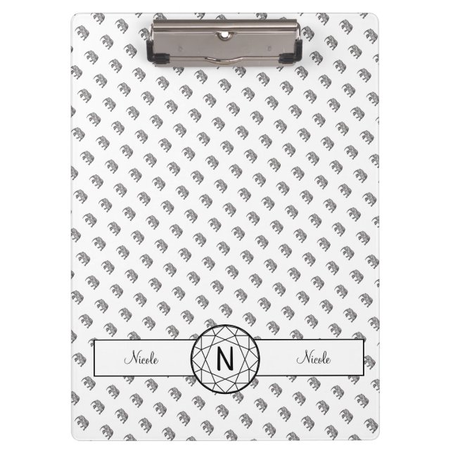 Elephant Geometric Monogram Black and White Clipboard (Front)