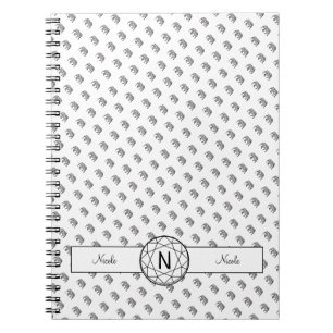 Elephant Geometric Monogram Black and White Notebook