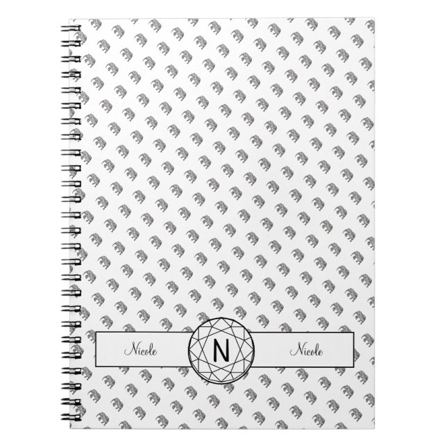 Elephant Geometric Monogram Black and White Notebook (Front)