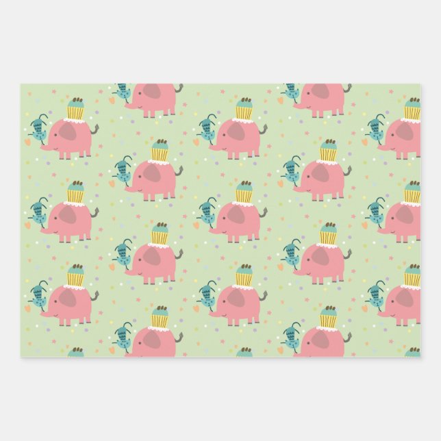 elephant giraf gift wrapping paper sheet (Front 3)