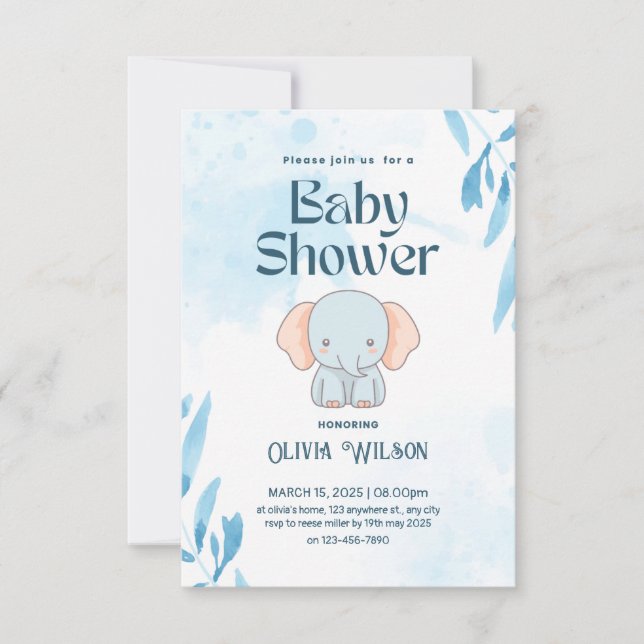 elephant giraffe baby design shower invitation (Front)