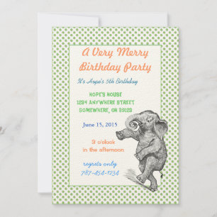 Elephant Giraffe Birthday Party Invite Green Dots