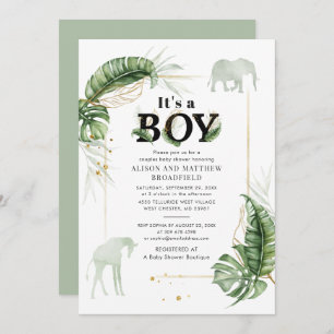 Elephant Giraffe Couples Baby Shower Jungle Safari Invitation