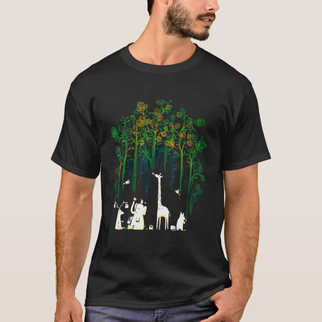 Elephant Giraffe Deer Pig Painting The Forest Grap T-Shirt (Front)