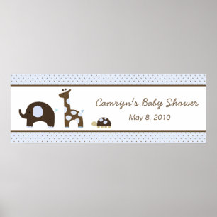 Elephant & Giraffe in Blue Baby Shower Banner Poster