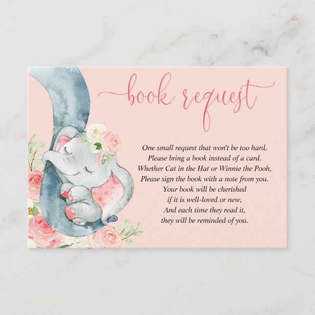 Elephant girl baby shower book instead of card (Front)