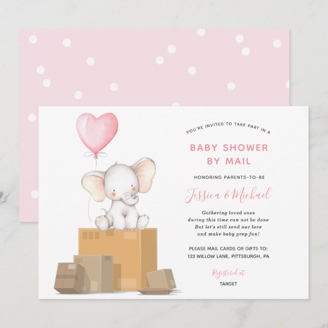 Elephant Girl Baby Shower by Mail invitation (Front/Back)