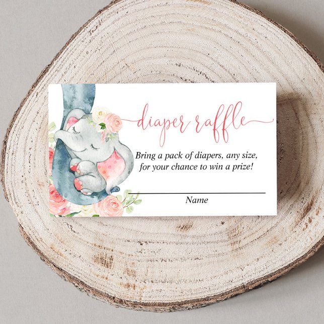Elephant girl baby shower diaper raffle cards (Creator Uploaded)