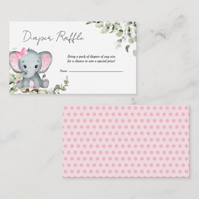 Elephant Girl Baby Shower Diaper Raffle Enclosure Card (Front/Back)