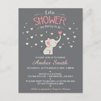 Elephant Girl Baby Shower Invitation