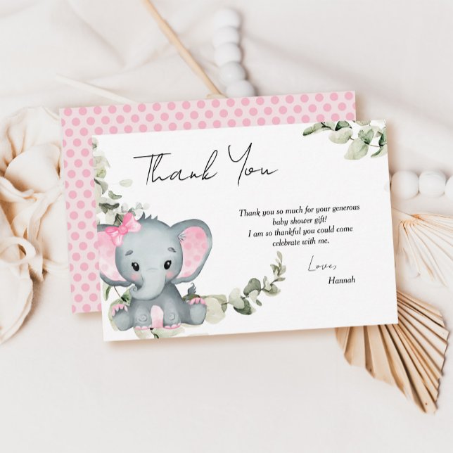Elephant Girl Baby Shower Thank You Card (Creator Uploaded)