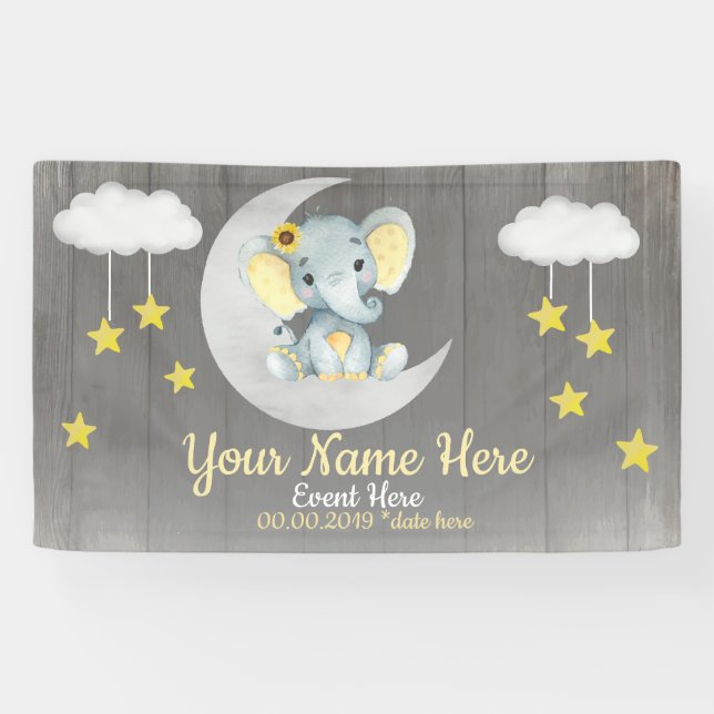 Elephant Girl Banner Sunflower Baby Shower (Horizontal)