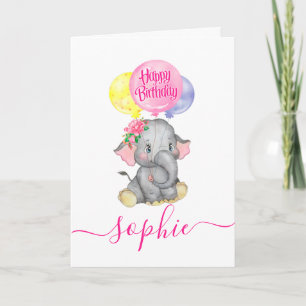 elephant girl birthday card
