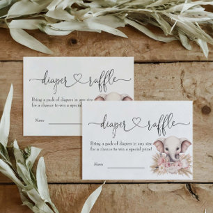 Elephant Girl Boho Baby Shower Diaper Raffle Enclosure Card