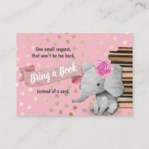 Elephant Girl Bring a Book Baby Shower Insert