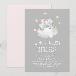 Elephant Girl   Grey Twinkle Twinkle Little Star Invitation