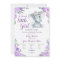 Elephant Girl Invitation, Floral rustic, purple