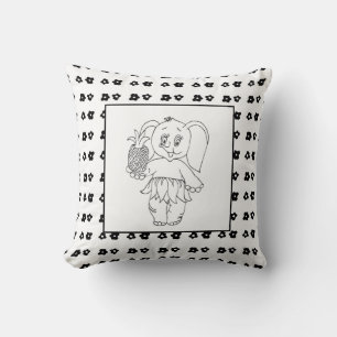 Elephant Girl Modern Baby for Kids Grey Black Cushion