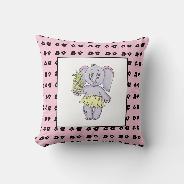 Elephant Girl Modern Baby for Kids Grey Pink Cushion (Front)