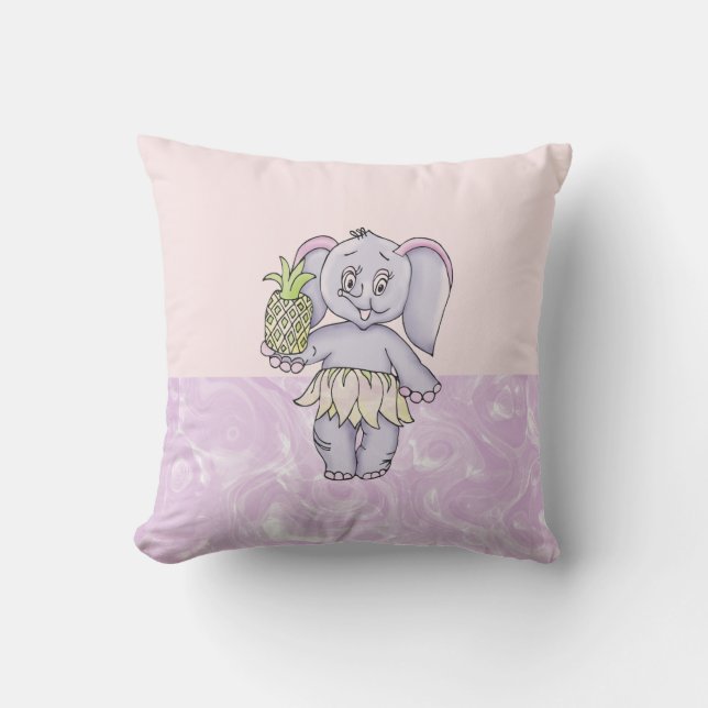 Elephant Girl Modern Baby for Kids Grey Pink Cushion (Front)