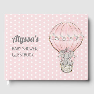 Elephant Girl Pink Hot Air Balloon Baby Shower Guest Book