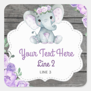 Elephant Girl Square Sticker Label Purple