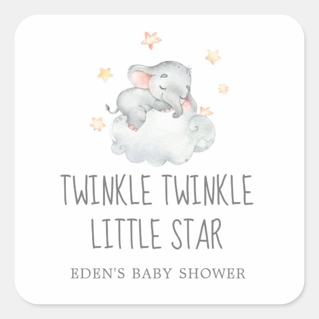 Elephant Girl Twinkle Twinkle Little Star Favour Square Sticker (Front)