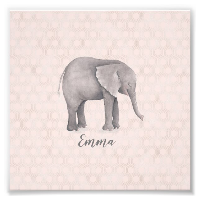 Elephant Girl with Pink Geometric Background Photo Print (Front)