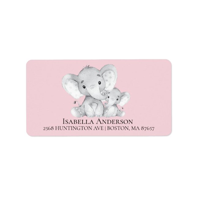 Elephant Girls Baby Shower Address Label (Front)