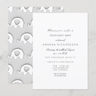 Elephant Glitter Baby Shower Girl Grey Grey White Invitation