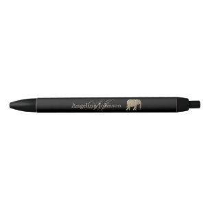 Elephant Gold and Black Monogrammed Ink Pen