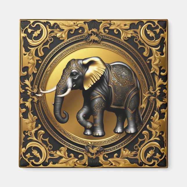 Elephant gold ornamental frame magnet (Front)