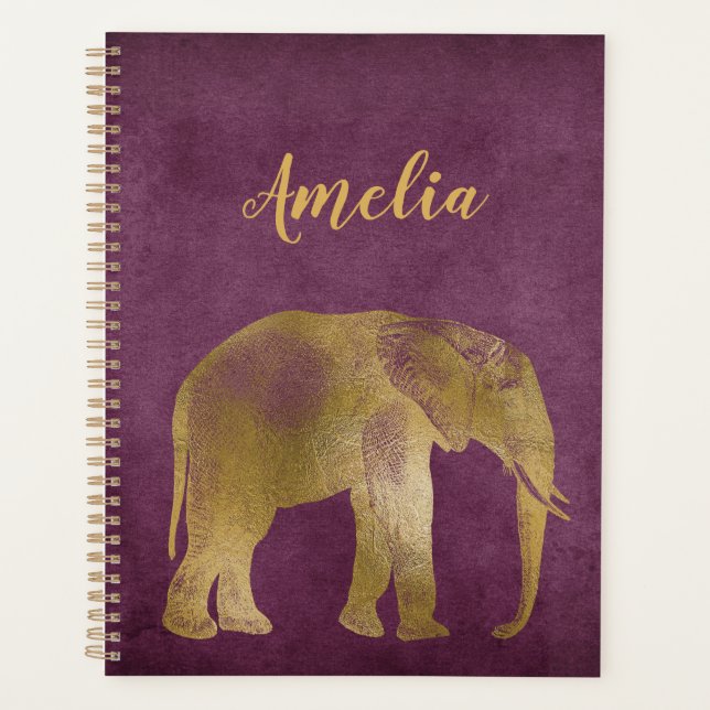 Elephant Gold Violet Suede Planner (Front)