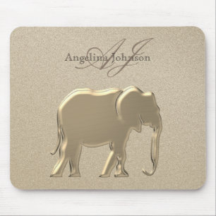 Elephant Golden Elegant Sandstone Monogram Classy Mouse Mat
