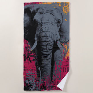 Elephant Graffiti Pop Art Portrait Beach Towel