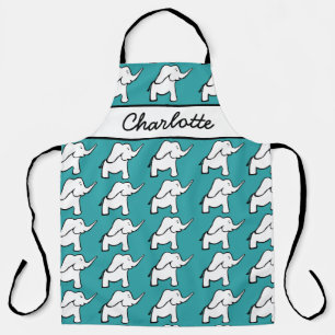 Elephant green and white personalised cartoon apron