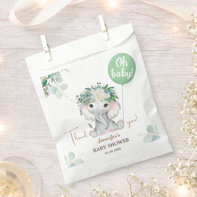 Elephant Green Balloon Gender Neutral Baby Shower  Favour Bags (Clipped)