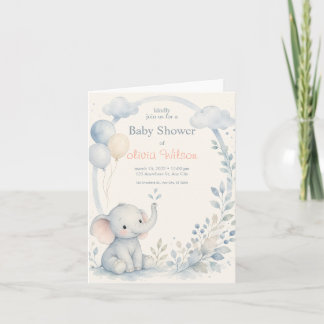 Elephant Greenery Baby Shower Baby Boy Shower Invitation