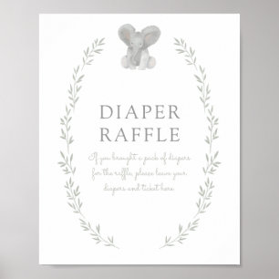 Elephant Greenery Baby Shower Diaper Raffle Sign