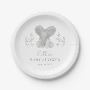 Elephant Greenery Baby Shower Paper Plate